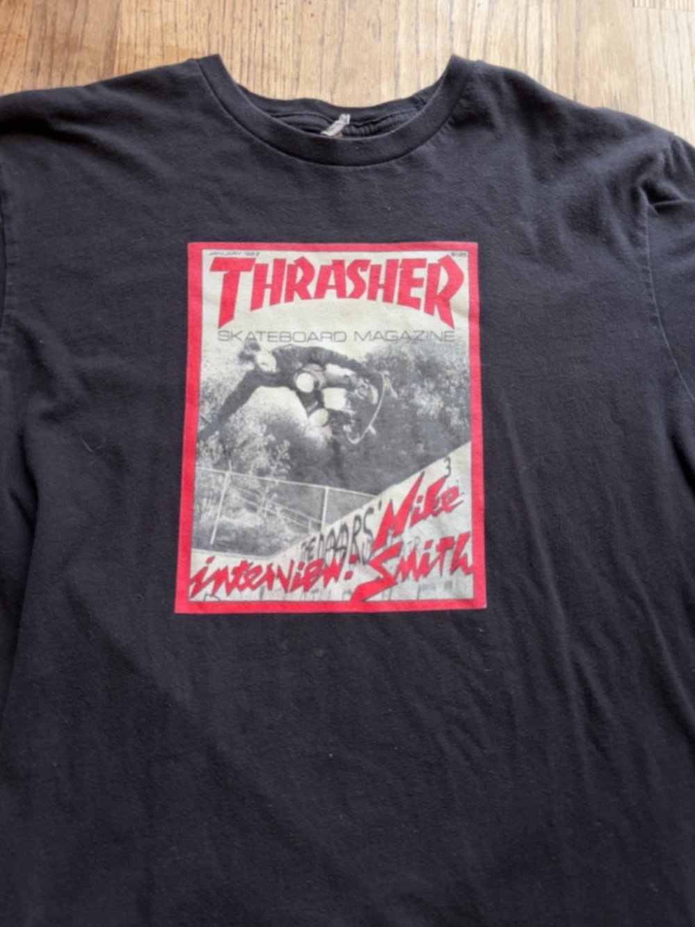 RARE VTG reissue  Used THRASHER MAGAZINE T-SHIRT - Jan 82' Mike Smith cover.